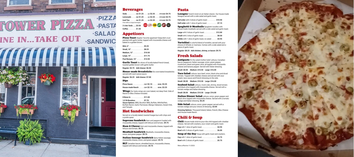 Tower Pizza Menu